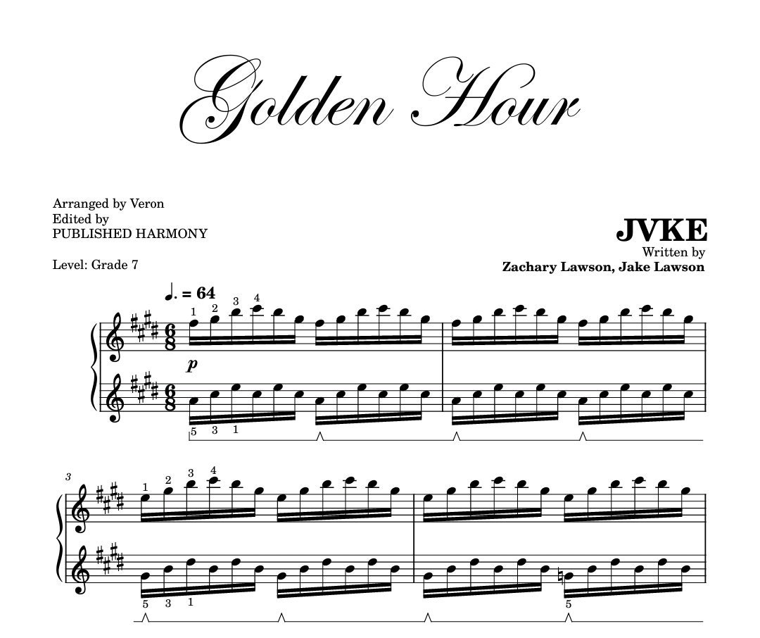 Golden Hour JVKE (G7) | ピアノ楽譜 スコア 自己学習シリーズ グレード 7 音名と歌詞付き - Etsy 日本