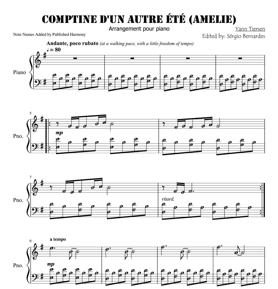 Comptine D Un Autre été Sheet Music Free