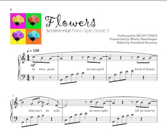 FLOWERS Miley Cyrus | Best Piano Sheet Music Score Grade 5 Intermediate with details