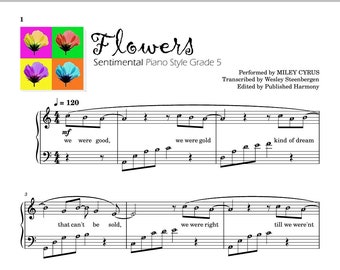 FLOWERS Miley Cyrus | Best Piano Sheet Music Score Grade 5 Intermediate with details