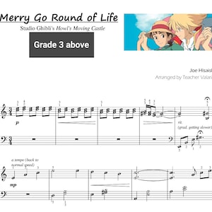 Puede incluir: Partitura musical para "Merry Go Round of Life" de la película de Studio Ghibli "El Castillo Ambulante". La música está arreglada para piano y es adecuada para jugadores de nivel 3 y superior. El compositor es Joe Hisaishi y el arreglista es Teacher Valarie.