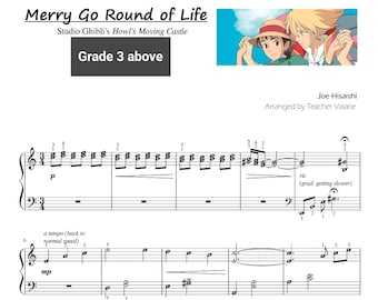 Merry Go Round of Life | Piano Grade 3 and above with note names Easy Piano