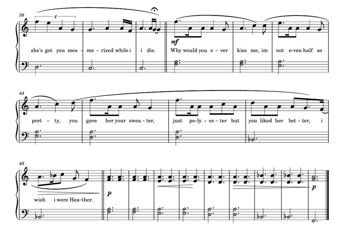 Heather (conan Gray) Piano Sheet Music Score With Note Names for Grade ...