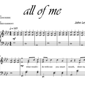 All Of Me by John Legend Piano Sheet Solo Best Version+ Free La Campanella with note names