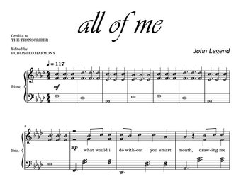 All Of Me by John Legend Piano Sheet Solo Best Version+ Free La Campanella with note names