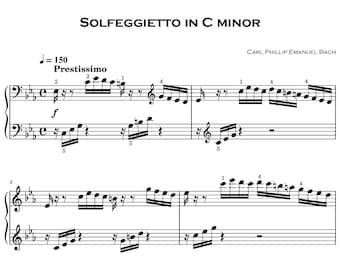 Solfeggietto in C Minor by CPE BACH (Grade 6) with note names