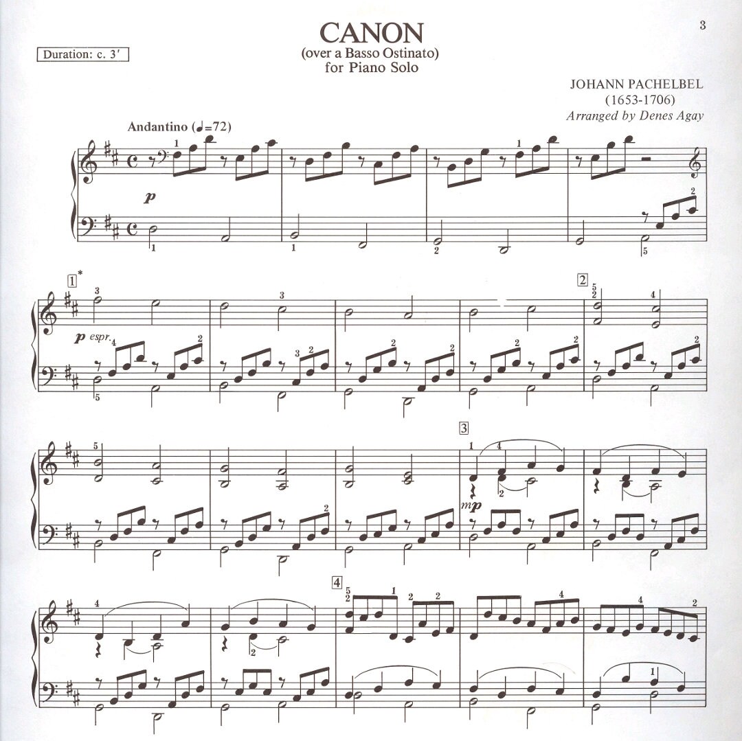Canon in D Piano Sheet Music by Pachelbel (PDF) - Etsy