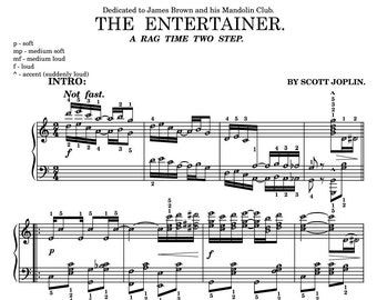 The Entertainer (Scott Joplin) Grad 7 Fortgeschrittene Selbstlernserie mit Notennamen & Fingernummern Klavierblatt