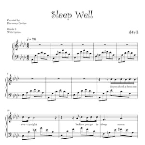 Sleep Well d4vd | Piano Sheet Music Score with note names lyrics