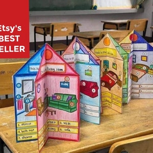 Paper House Crafts Template for kids project teacher lesson house rooms home classroom