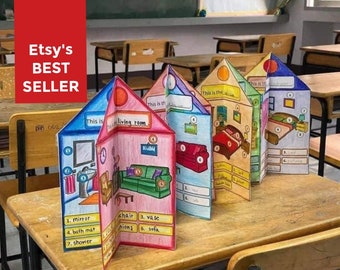 Paper House Crafts Template for kids project teacher lesson house rooms home classroom