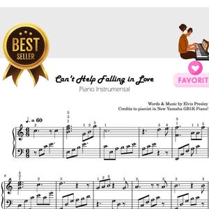Can&#39;t Help Falling in Love | Piano Sheet Music Score with note names & finger number guides, Printable, Downloadable, Viewable PDF