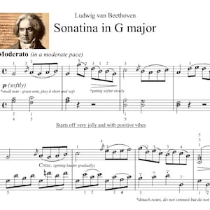 Sonatina in G major Self-learning Series Piano Sheet Music Score with note names image 1