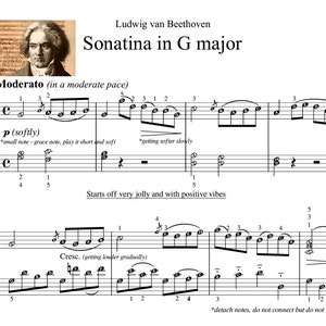 Sonatina in G major Self-learning Series Piano Sheet Music Score with note names image 1