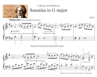 Sonatina in G major | Self-learning Series Piano Sheet Music Score with note names