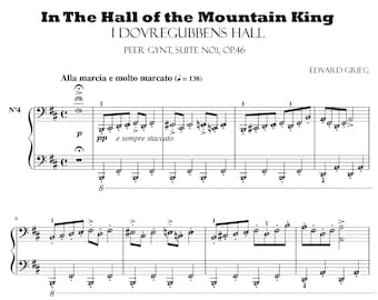 In The Hall of the Mountain King GRIEG | Piano Sheet Music with note names & MP3