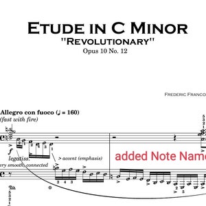 Etude Op. 10 No. 12 in C minor Revolutionary CHOPIN Advanced Piano Sheet Music Score Self Learning Series with note names
