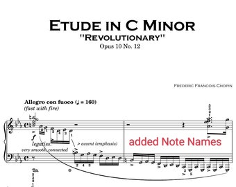 Etude Op. 10 No. 12 in C minor Revolutionary CHOPIN Advanced Piano Sheet Music Score Self Learning Series with note names