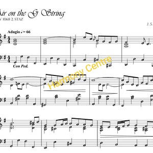 Air on the G String (Pianoarrangemang - Noter) Bach med notnamn