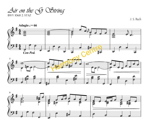 Air on the G String piano Arrangement Sheet Music Bach | Etsy