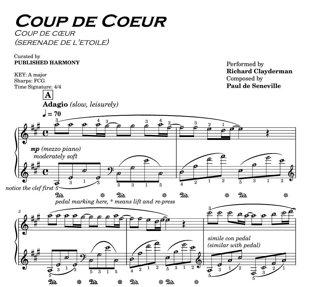 Coup De Coeur | Richard Clayderman Piano Sheet Music Score
