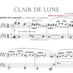 Clair de Lune - Debussy | Partition pour piano avec noms de notes - Version originale - Série d'autoapprentissage