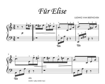 Fur Elise | Easy & Short (Grade 2) with note names Music Score PDF Beethoven