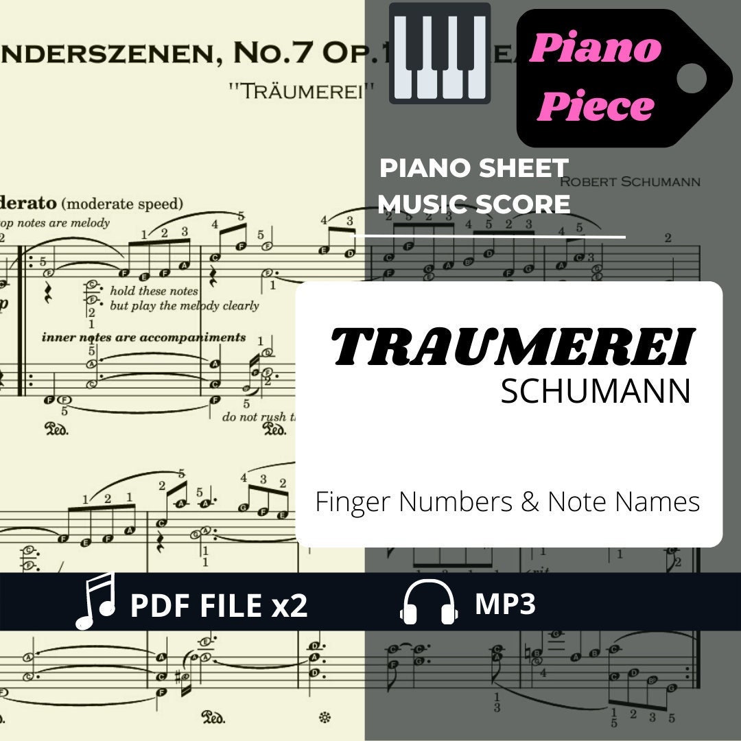 Traumerei - Schumann | Piano Sheet Music Score With Note Names &amp; Finger ...