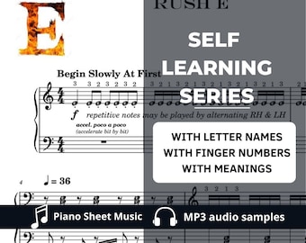 RUSH E | Intermediate Piano Sheet Music with note names and finger numbers + FREE exercises