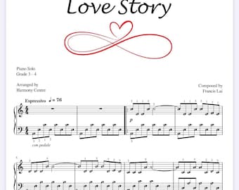 HISTORIA DE AMOR (Richard Clayderman) Partitura para piano G3 y G6 en PDF con nombres de las notas