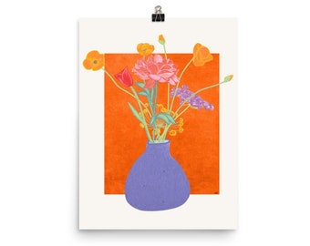Colorful flower illustration | art print | home decor | wall art | orange