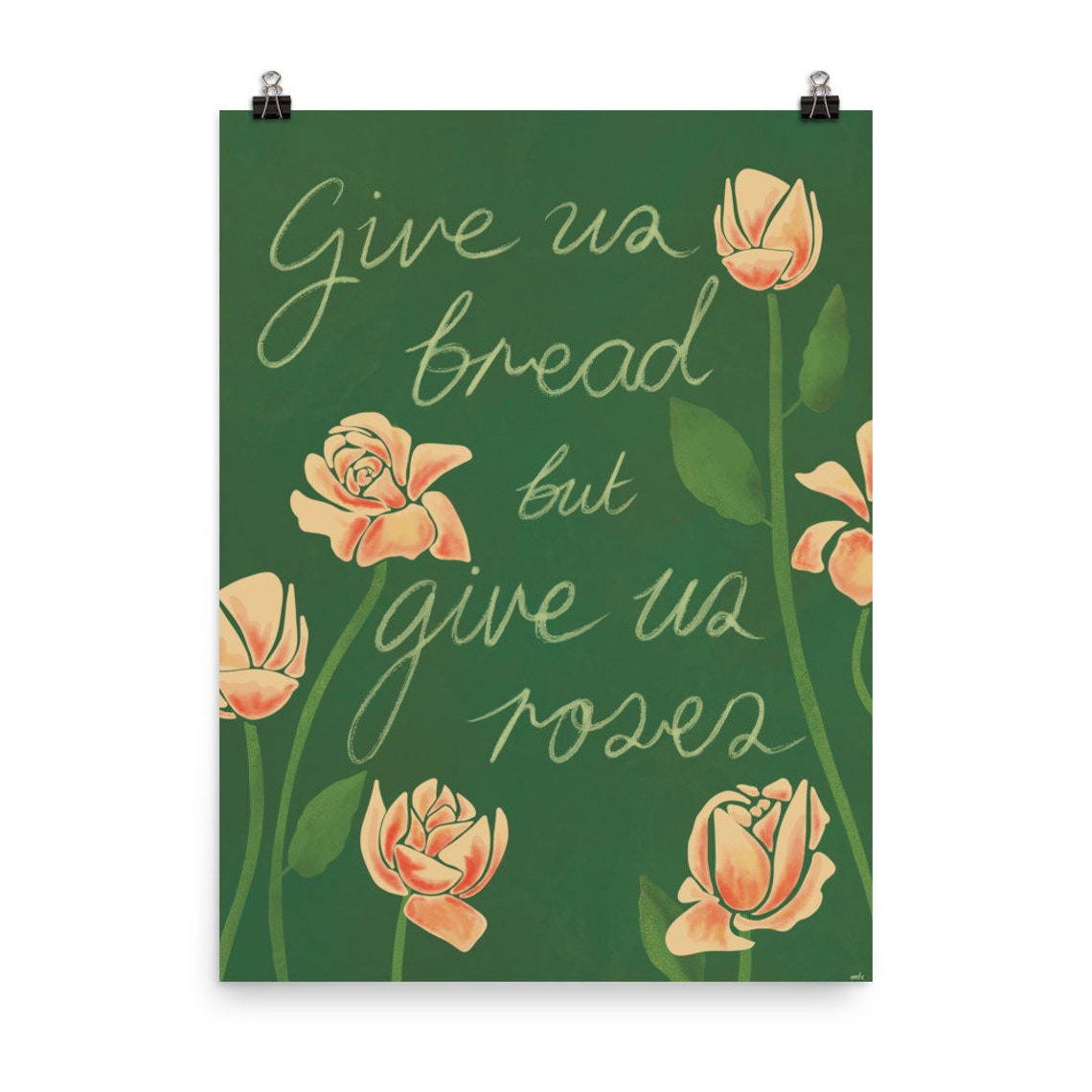 Green Bread and Roses Print Etsy