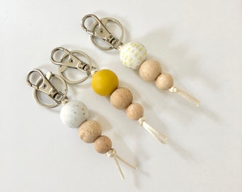 Pretty Wooden Beaded Keyring, Keychain for Her, Key Holder, Bag Tag, Eco Keyring.