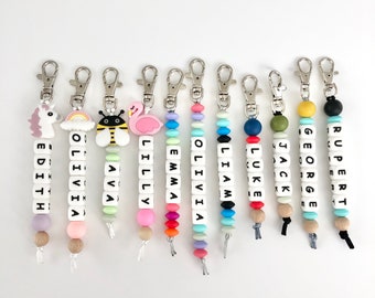 Bundle of 6 Personalised Name Tags, Party Bag Fillers, Children's Book Bag Tag, Beaded Keychain, Back to School Gift, Children's Gift, Charm