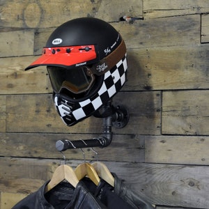 Helmet holder, Helmet holder, hanger door, Jacket, industrial, vintage, Cafe-racer, clothing rack, dressing room, motorcycle, shop, store