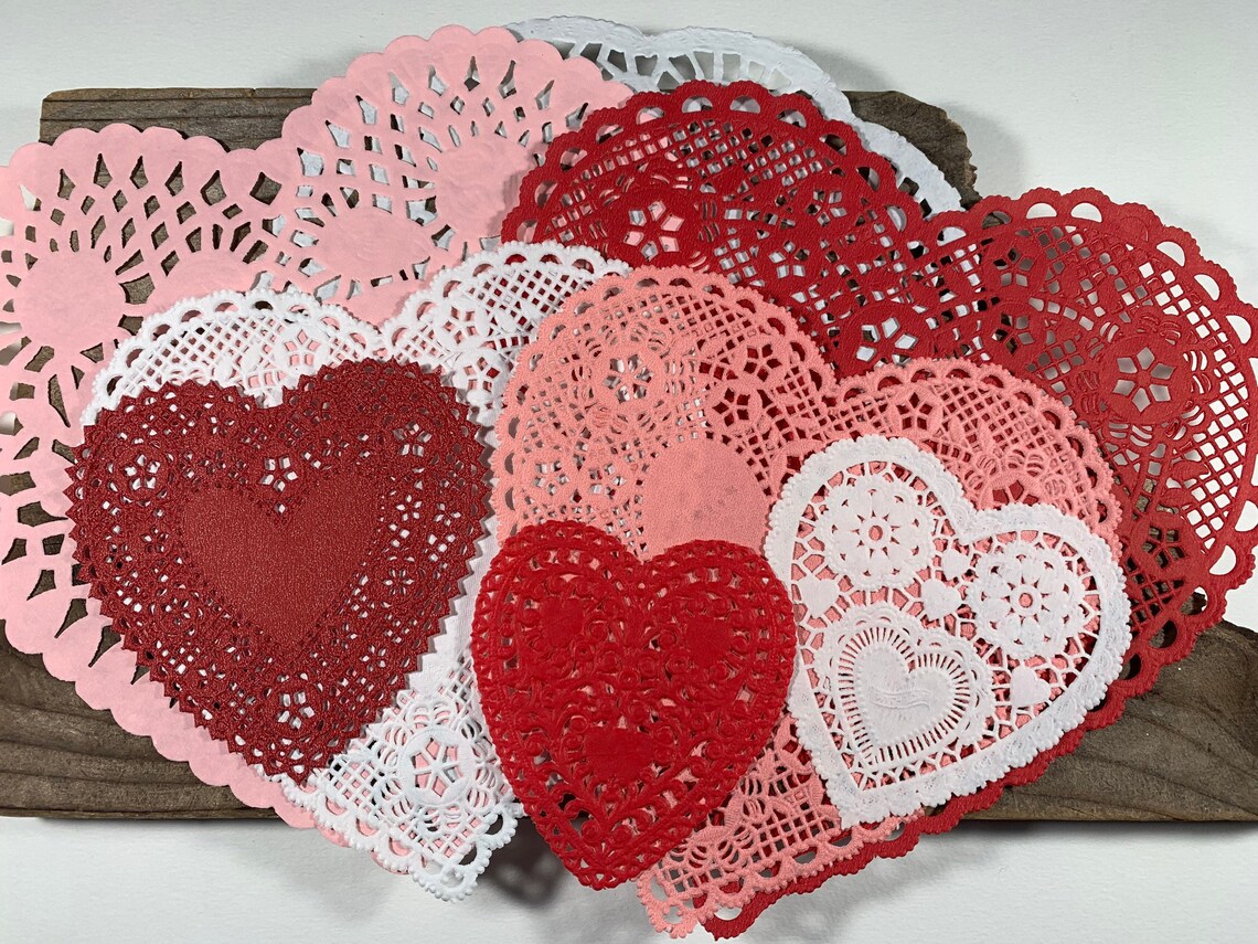 Doilies Hearts Valentines Day Paper Set of Pink and Red New Etsy