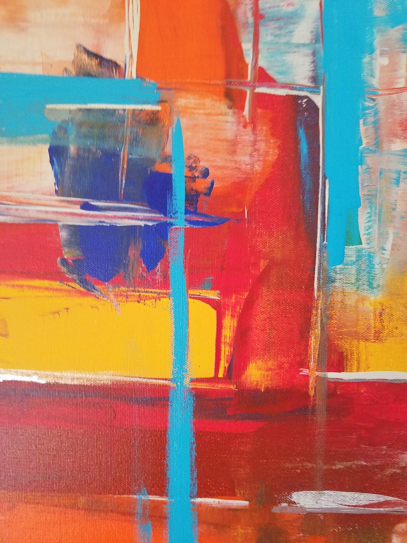 Color Block Abstract Art Burnt Orange and Blue Long Narrow Etsy