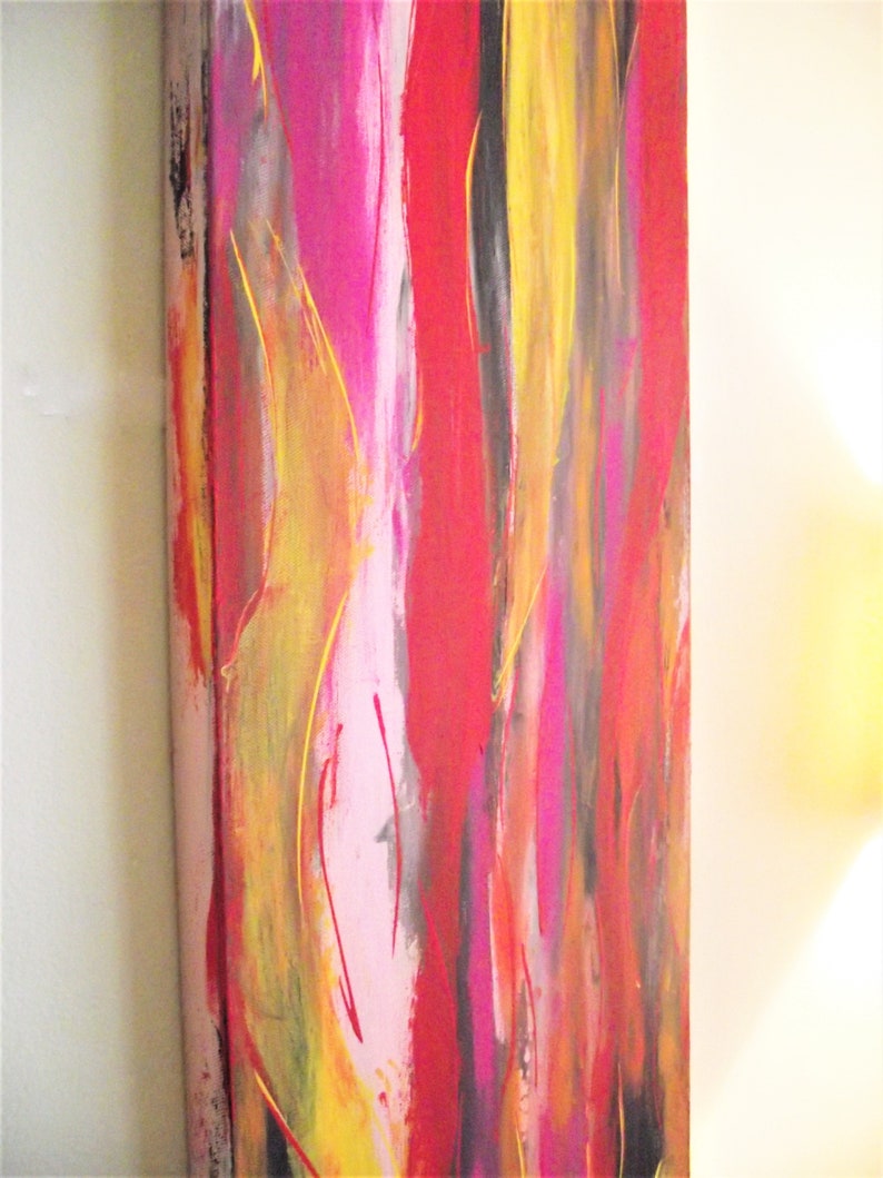Long Narrow art original painting 60s decor multi color Etsy
