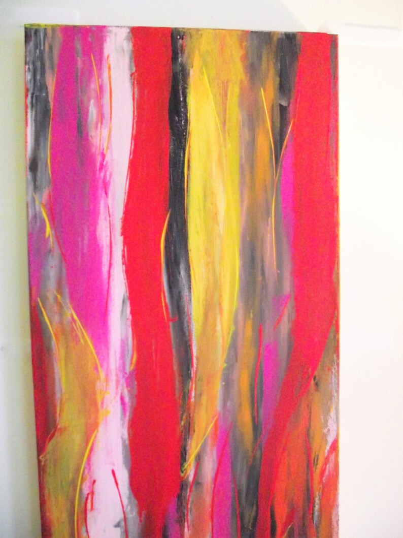 Long Narrow art original painting 60s decor multi color Etsy
