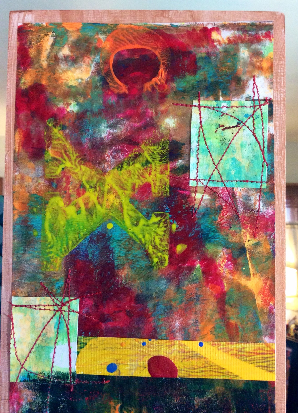 Multi color painting copper colored tall narrow art green Etsy