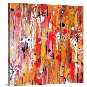 Copper and red abstract art, contemporary canvas art print, small square artwork, gift for boss, modern office decor, thank you gift for him image 2