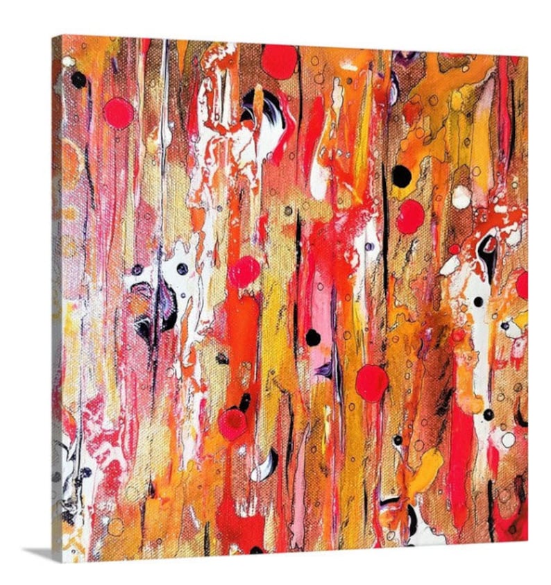 Copper and red abstract art, contemporary canvas art print, small square artwork, gift for boss, modern office decor, thank you gift for him image 2