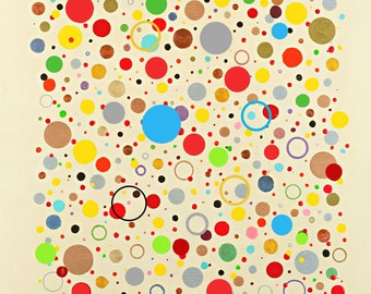 wall art print, colorful dots, geometric painting, bold artwork, circles wedding present, housewarming gift for her, office decor