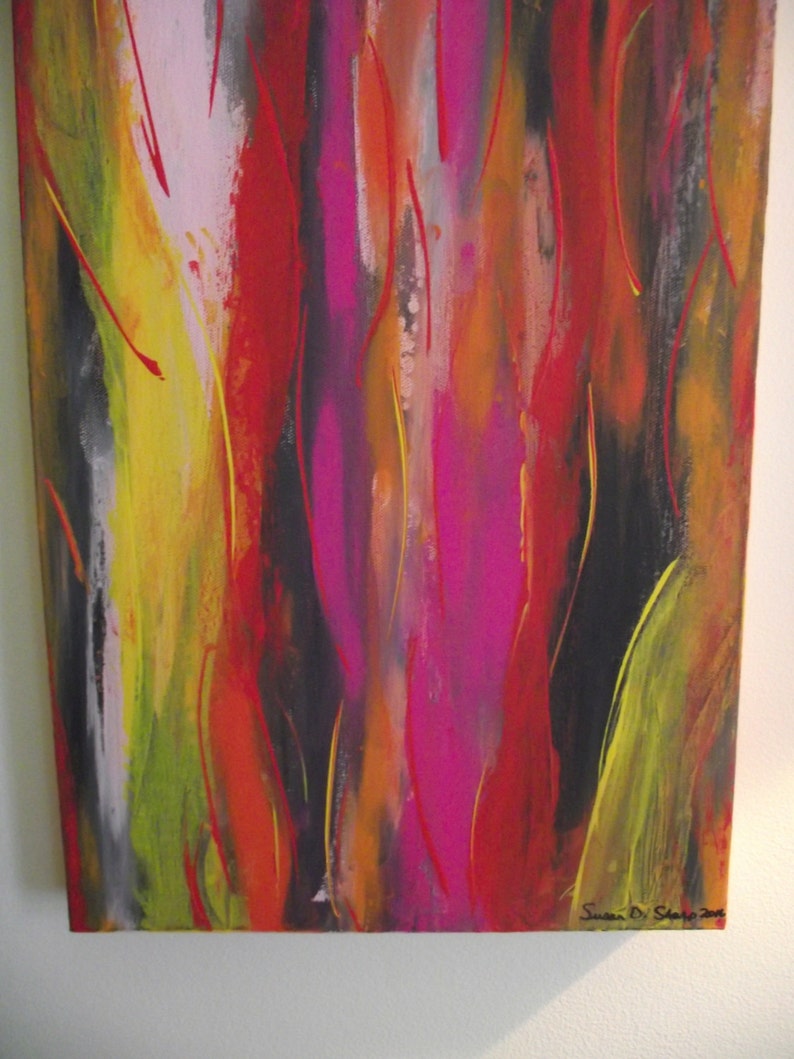 Long Narrow art original painting 60s decor multi color Etsy