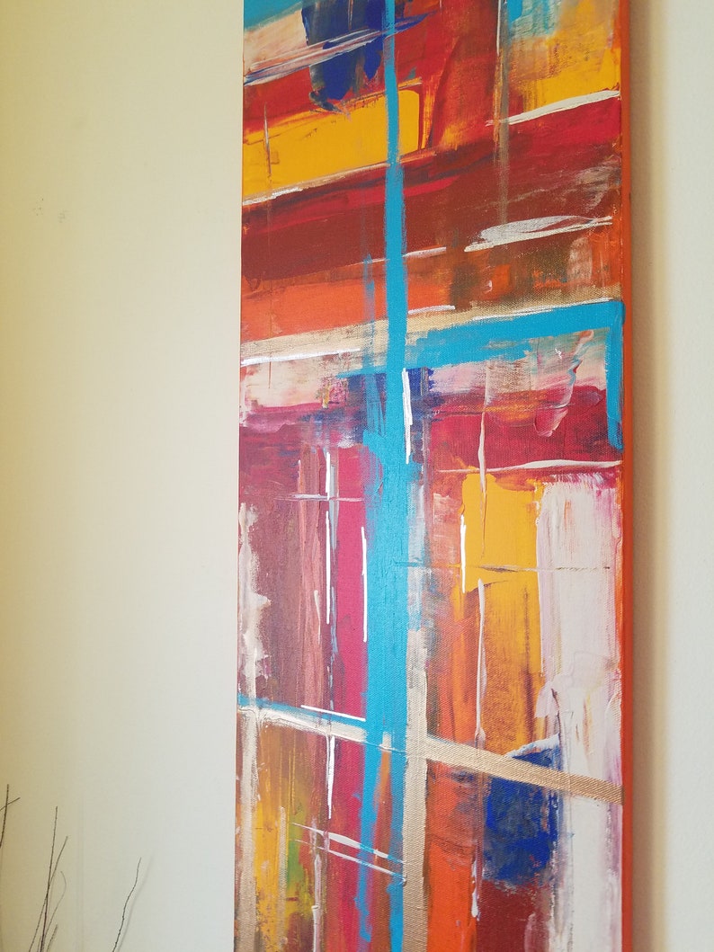 Color Block Abstract Art Burnt Orange and Blue Long Narrow Etsy