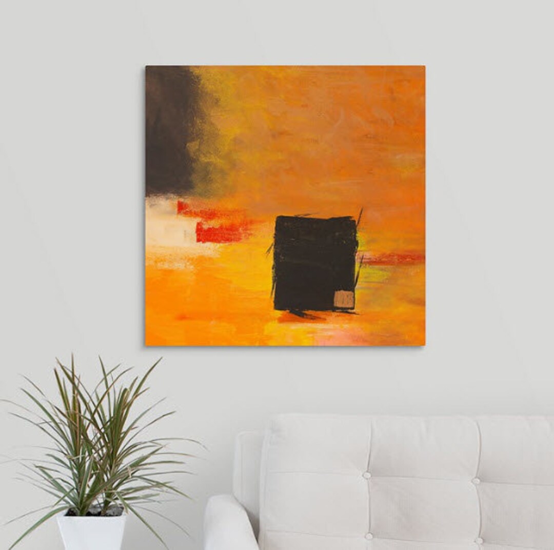 Orange Wall Art, Square Abstract Painting, Copper and Black, Susan D