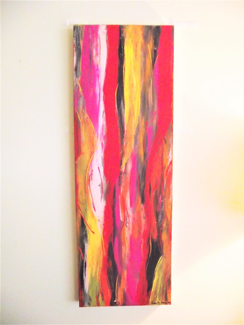 Long Narrow art original painting 60s decor multi color Etsy