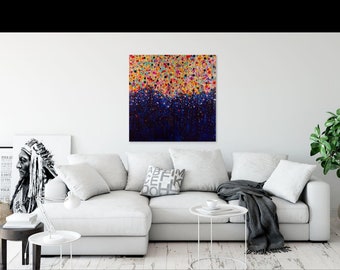 Cascading circles, contemporary art, large artwork, colorful abstract decor, over the couch, anniversary gift for her, wedding present