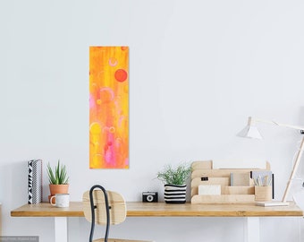 Teen girls wall art, bubbles painting, playroom decor, pink and orange abstract painting, fun girls room art, long narrow vertical artwork