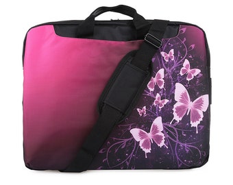 TaylorHe Canvas Laptop Bag Pink Butterflies